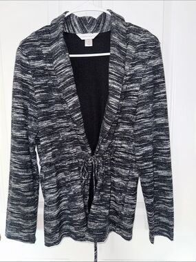 Christopher & Banks Black & Gray Shawl Cardigan Sweater with Tie Front